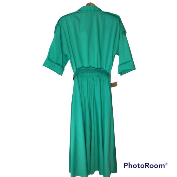 Vintage 80s Day Dress, Green Shirt Dress, Vintage Dress with Pockets Size Medium - Picture 14 of 14